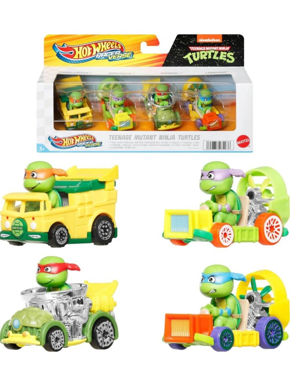 Set of 4 Die-Cast Toy Cars 1:64 Scale, Track-Ready with Pop Culture Characters